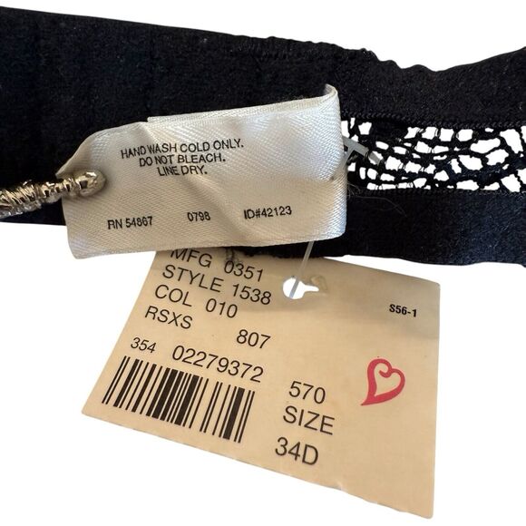 Victoria's Secret Bra‎ 34D Underwire Padded Black Floral Lace Nylon Stretch 1538 - Picture 8 of 9